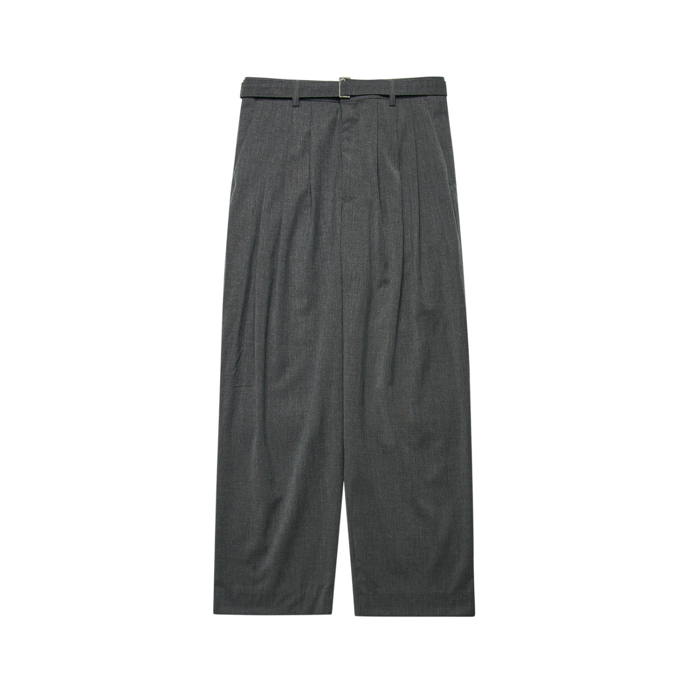 Belted wool three-tuck pants_Charcoal