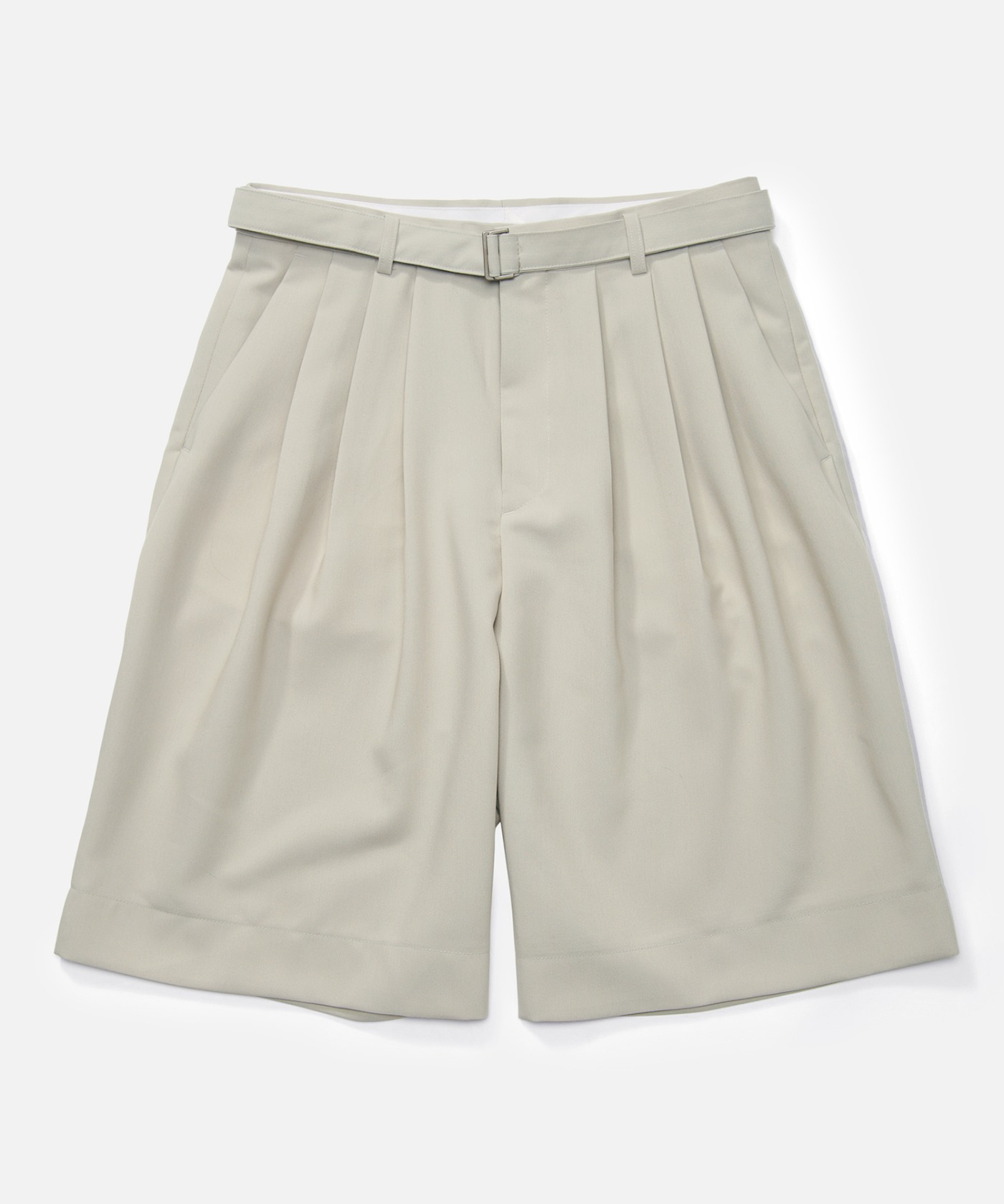 Belted all-day three-tuck Half pants_Light Gray