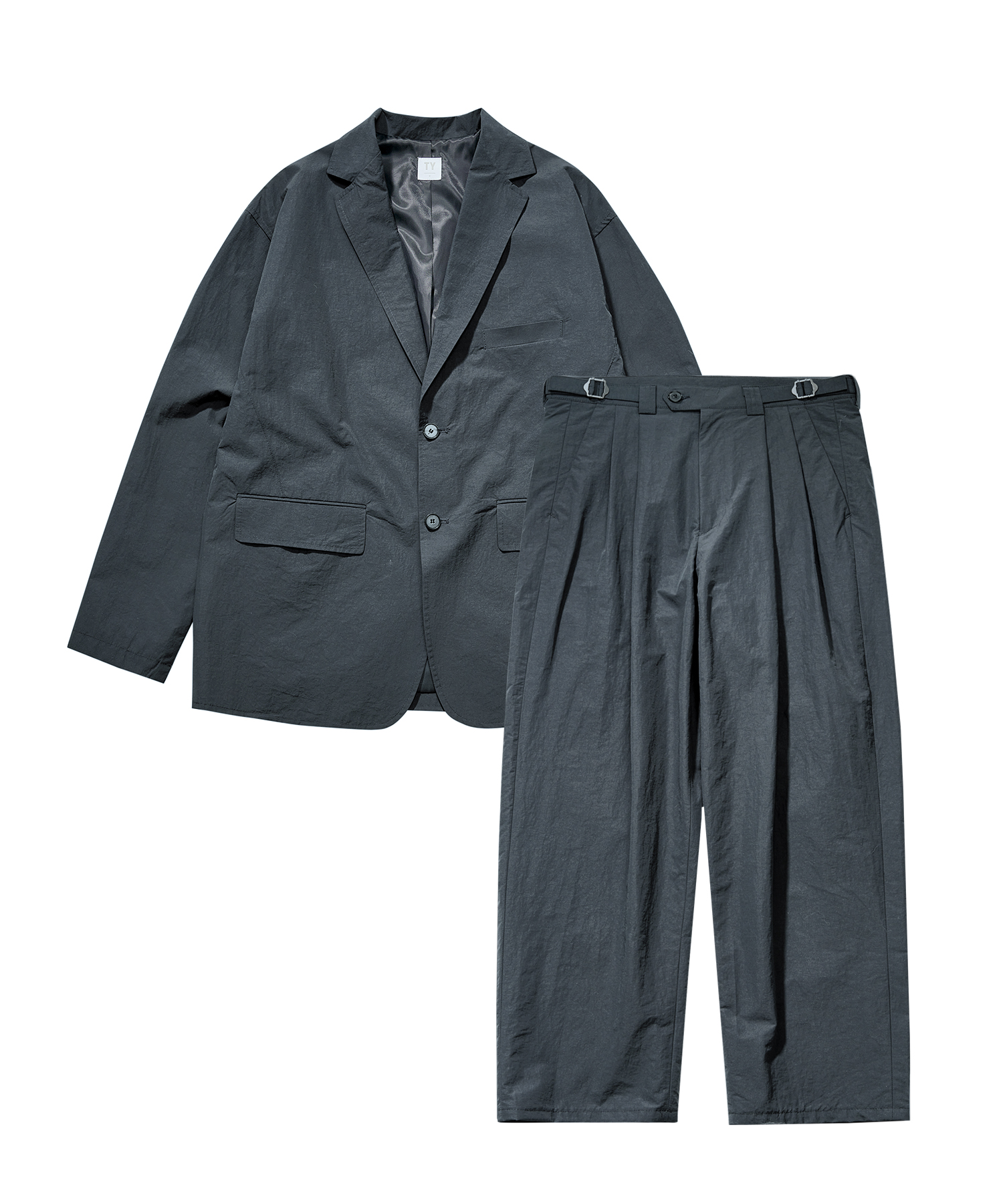Office casual sports two button jacket setup_Charcoal