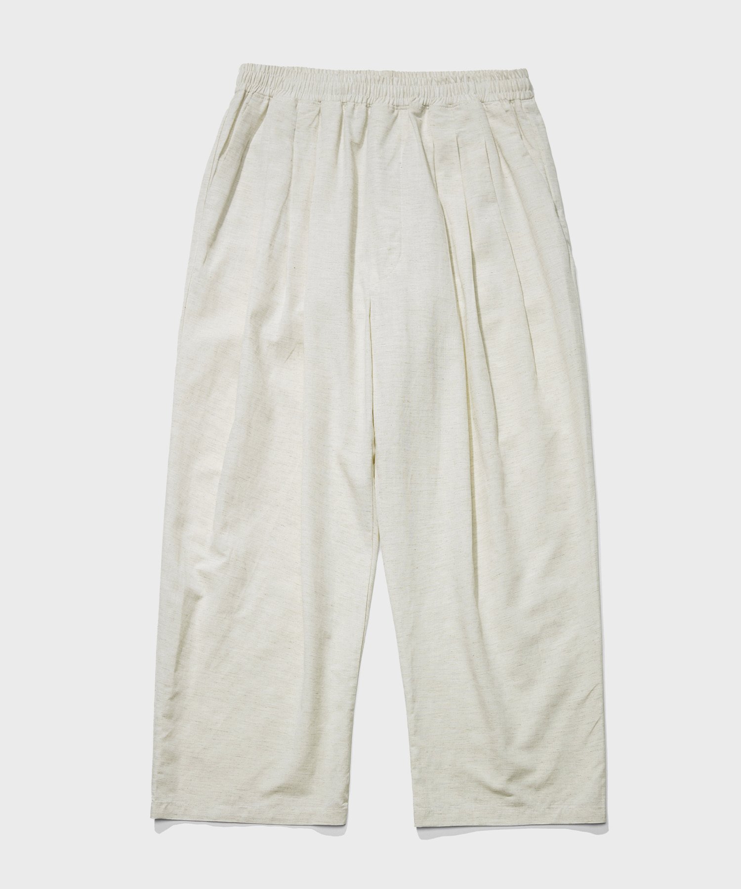 TY linen three-tuck banding pants_Natural