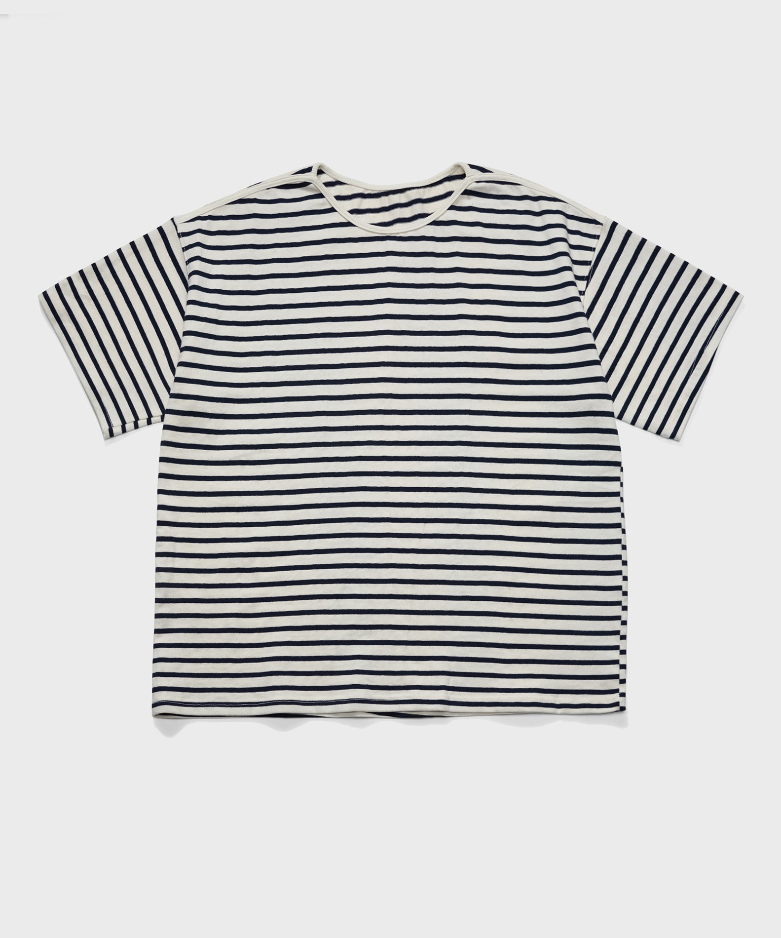 Stripe boatneck short sleeve t-shirts_Navy